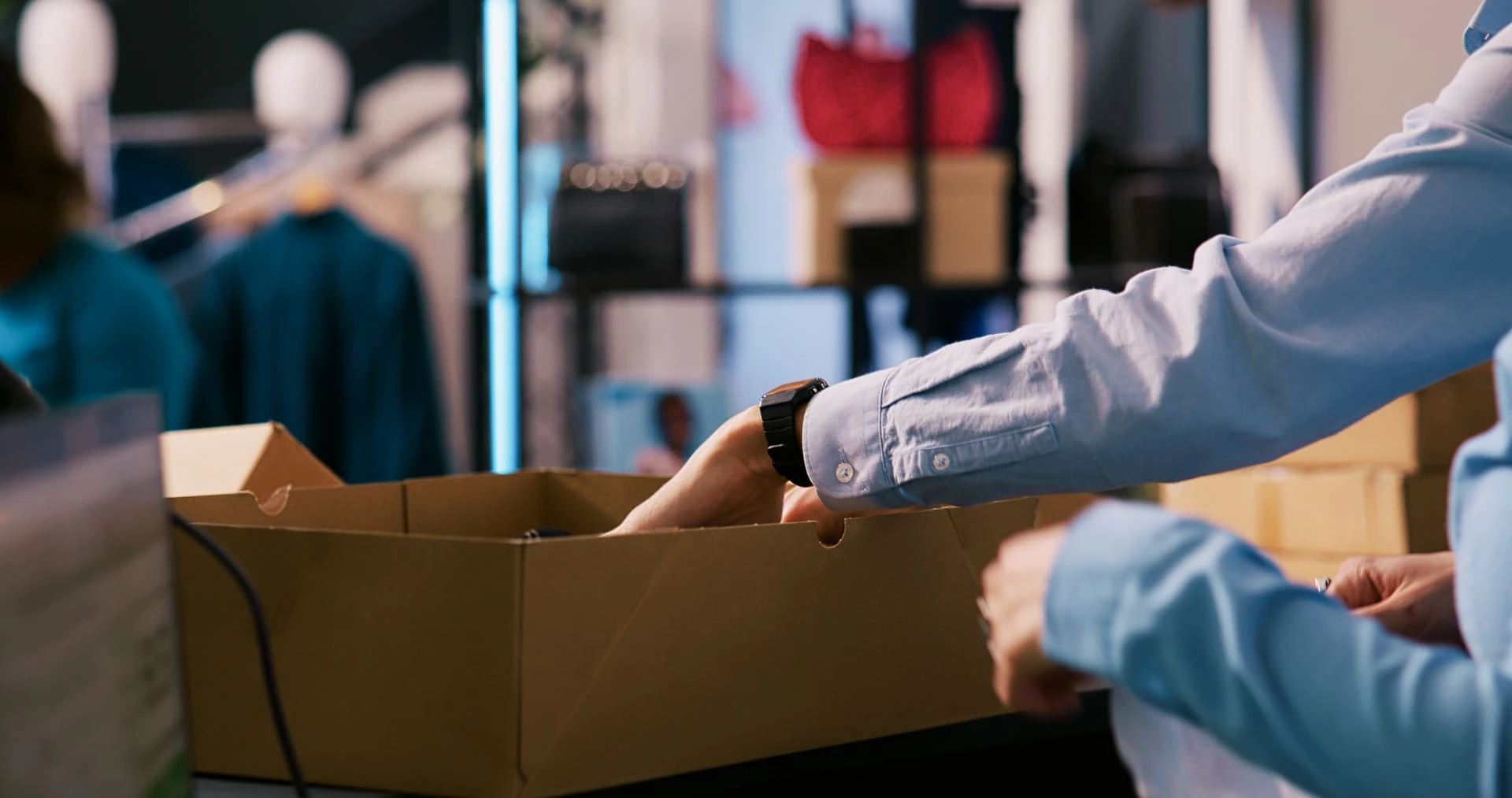 Personne en train de prendre des choses dans un carton