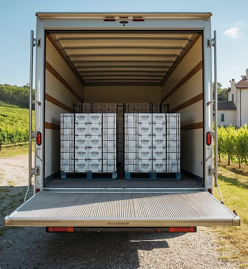 Camion vue de dos avec de la marchandise dedans